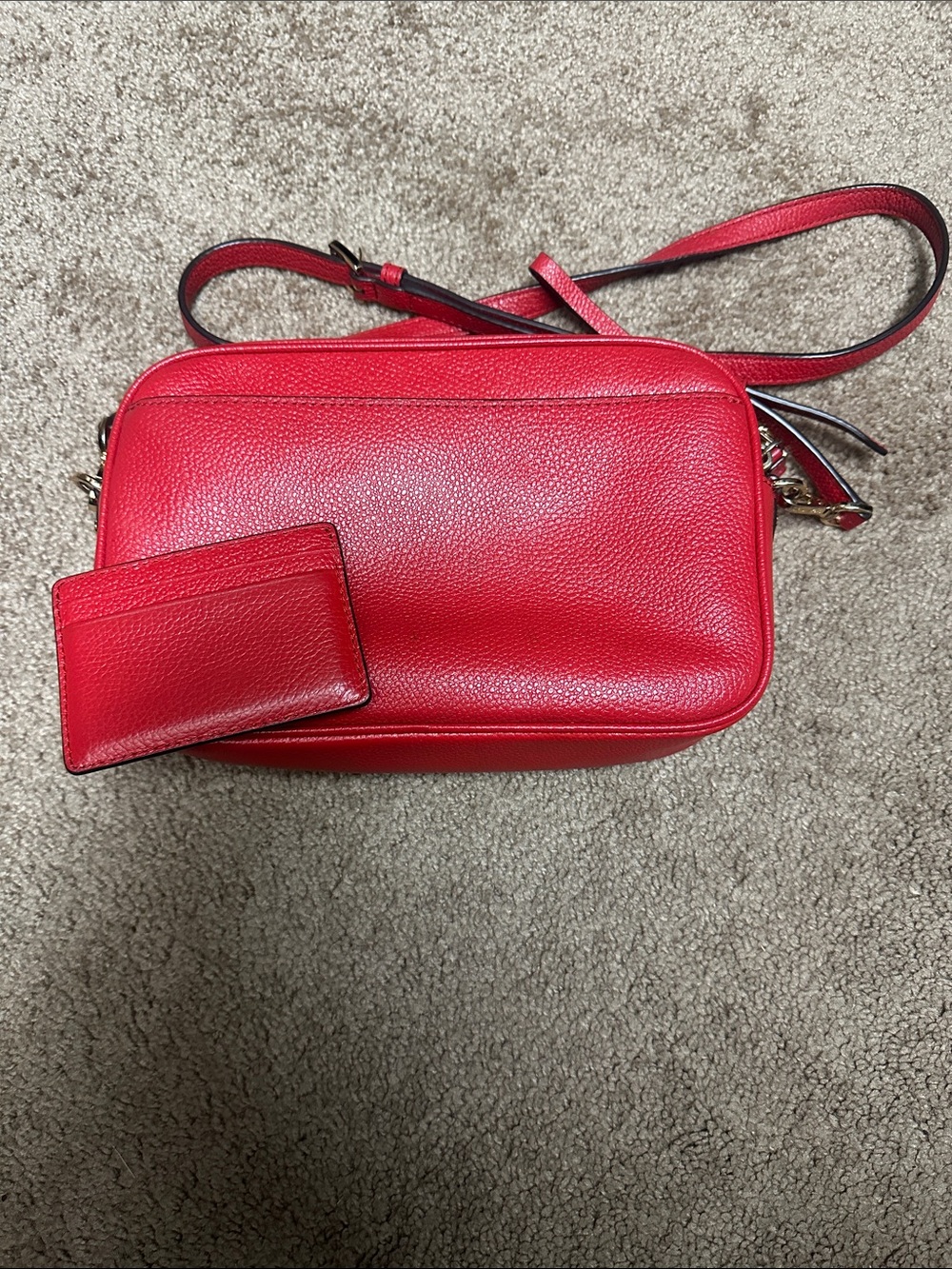 Michael Kors Red Pebbled Leather Crossbody with Matching Card Case - Picture 2 of 4